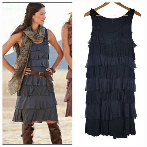 Garnet Hill Ruffle Layered Dress, Black, Size Small, Excellent Used Condition - Picture 1 of 15